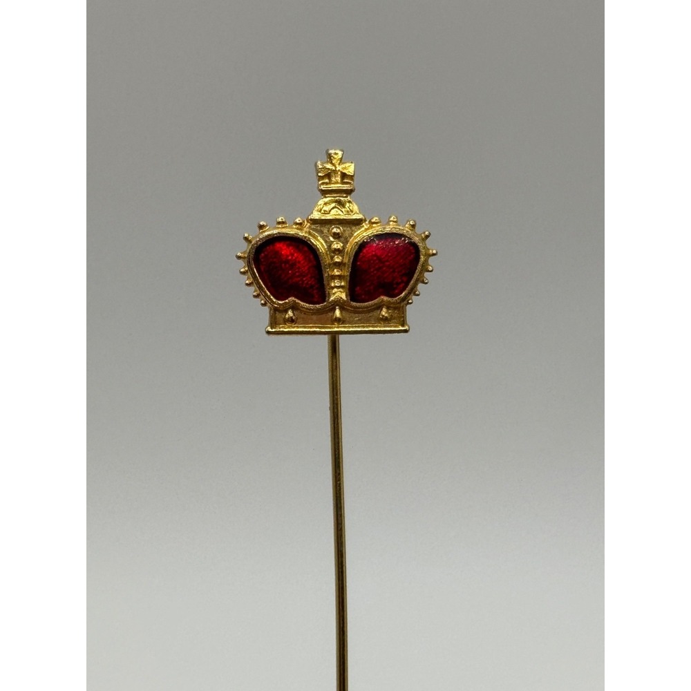 Vintage Gold Filled GF Red Enamel Crown Stick Pin